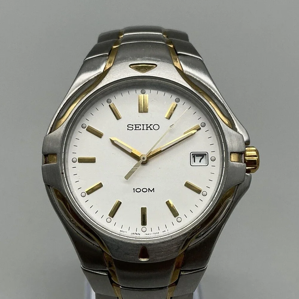 Seiko Mens Watch 38mm 7N42-7C00 Two Tone Stainless Date 100M New Battery 7